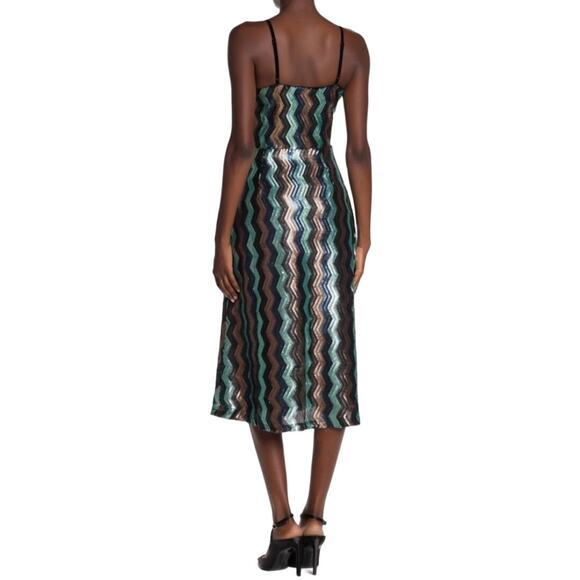 Walter Baker Isadora Sleeveless Sequin Chevron A-line Midi Dress Women's 6 NWT - Picture 2 of 9